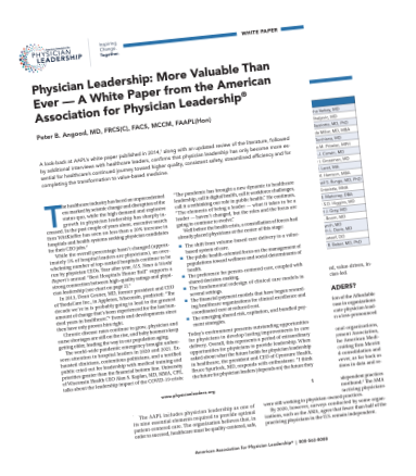 Physician Leadership: More Valuable Than Ever, the AAPL white paper